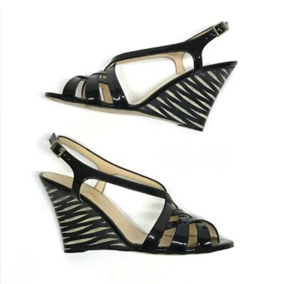 kate spade Shoes - Kate Spade Illie Shiny Black Patent Leather Wedge Sandals 8.5